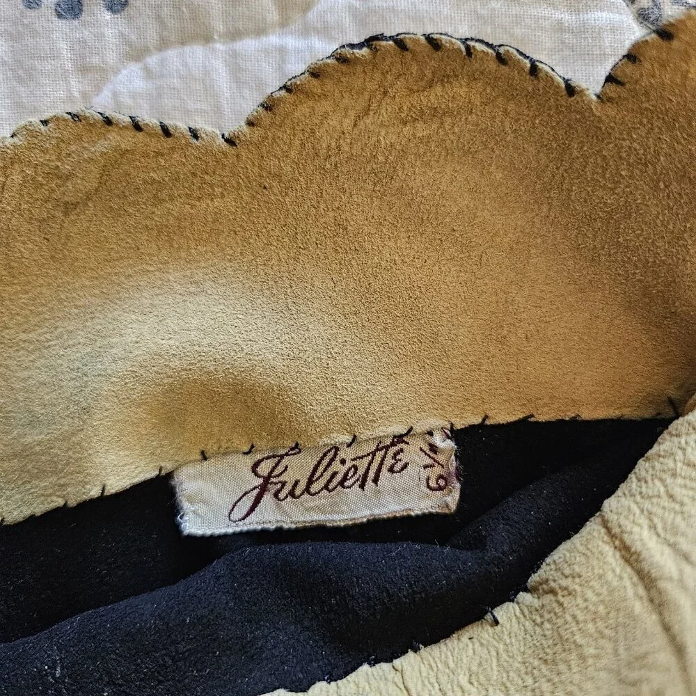 Vintage Juliette Black Suede Opera Gloves Scalloped Edge Formal Evening 6.5